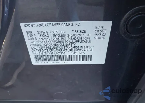 2018 Acura Mdx z USA, uszkodzony, nr VIN 5J8YD4H38JL007938